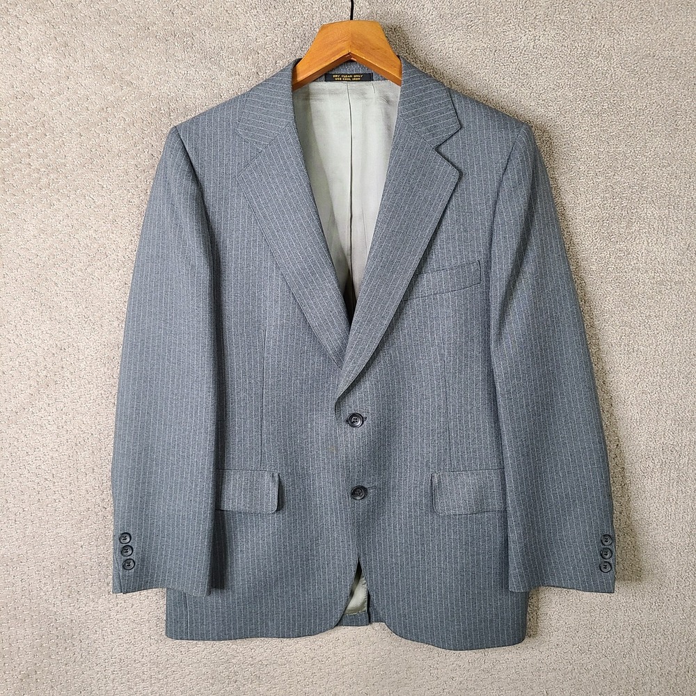 Vintage Richman Brothers Jacket Mens 40S Gray Striped Blazer 70s 2 Button Coat